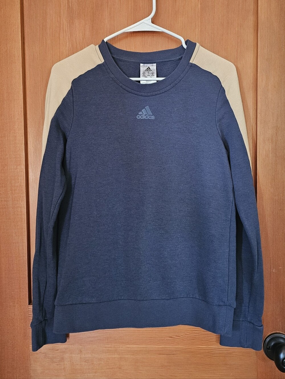adidas Navy Crewneck Sweatshirt with Tan Shoulder Panels